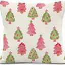 Christmas Tree Pillow Covers 18x18 Inches, Preppy Pink and Green Xmas Pine Tree Decorative Pillowcase Cases, Winter Christmas Throw Pillow Covers for Couch Sofa Bed Home Room Decor
