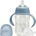 nouka Tritan Plastic Transitional Sippy Cup with Weighted Straw | Leak Proof and Easy Grip | Removable Handles | Wave