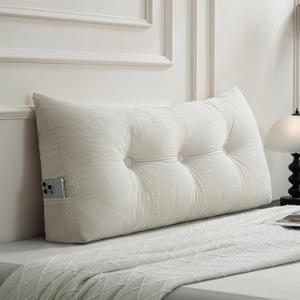 Gnostik Headboard Pillow Twin/Twin XL, Beige Triangle Wedge Pillow Headboard for Dorm, Daybed Backrest Cushion for Reading Sitting Working, 39.4"x15.7"x7.5", Twin Size:39.4x15.7x7.5in
