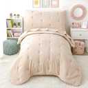 DreLunis 4-Piece Toddler Bedding Set for Girls Beige Embroidery Kids Comforter Sets Soft Breathable Toddler Bed-in-a-Bag Includes Comforter, Flat Sheet, Fitted Sheet, Pillowcase