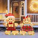 Joliyoou Christmas Yard Decoration, Set of 2 Pre-lit Gingerbread Man with 50 Warm White Lights, 2D Gingerbread Man Couple for Xmas Front Door Indoor Outdoor Lighted Holiday Displays