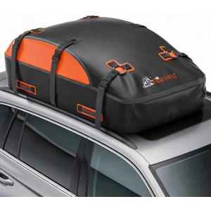 Asinking Car Rooftop Cargo Carrier Bag, 100% Waterproof Non-Rip 20 Cubic Feet Car Roof Bag for All Vehicles with/Without Rack, Includes Non-Slip Mat, Luggage Lock, 4 Door Hooks, Storage Bag (Black with Orange)