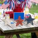 COCHIE 4th of July Decorations Wooden Star Set of 6, Labor Day Decor, Patriotic Memorial Day Tiered Tray Decor, Red White and Blue Veterans Day Decorations for Home Office Table Shelf (Retro Solid)
