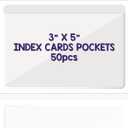 Clear Adhesive 3" x 5" Index Card Pockets With Top Open Loading, 50 Pack, Plastic Labels Holders for Storage Bins and Library, Ideal for Organizing and Protecting Your Cards