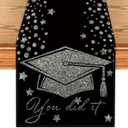 Graduation Table Runner Class of 2026 Kitchen Dining Table Centerpiece Mastered It Congrats Grad Decor Black Sliver Graduation Decorations for Home Party-72 Inches Long