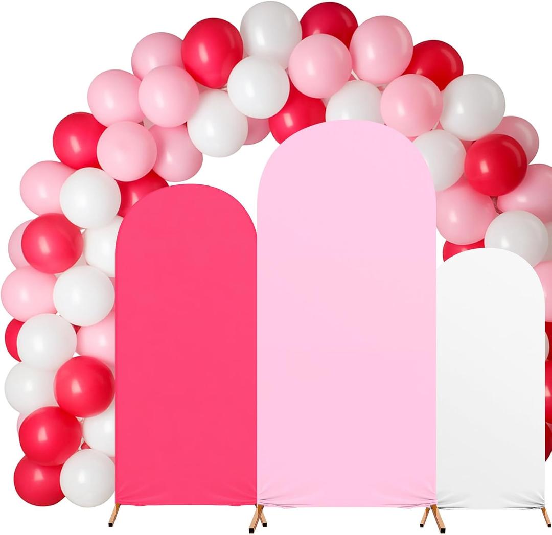 Mindsoft 101 Pcs Candy Colors Wedding Arch Backdrop Cover Set of 3, 4ft/5ft/6ft Spandex Fitted Stretchy Backdrop Stand Covers with 10'' Balloons for Bridal Shower Birthday Banquet Party Decoration