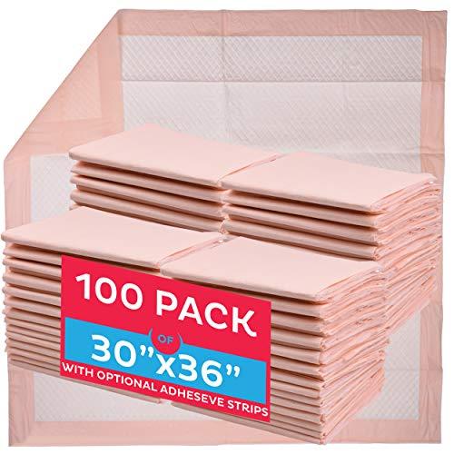 Curera Chucks Premium Disposable Underpads 30”x36” [100-Count] Ultra Absorbent Chux Incontinence Bed Pads Disposable Adult with Adhesive Tape, Pee Pads Pet Training Pads XX-Large 30x36 Bulk Pack