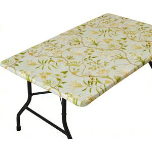 Rectangle Picnic Table Cloth, Elastic Waterproof Fitted Vinyl Tablecloths for 4 Foot Tables, Wipeable Flannel Backed Table Covers for Dining, Camping, Outdoor(Leaves,24"x48")