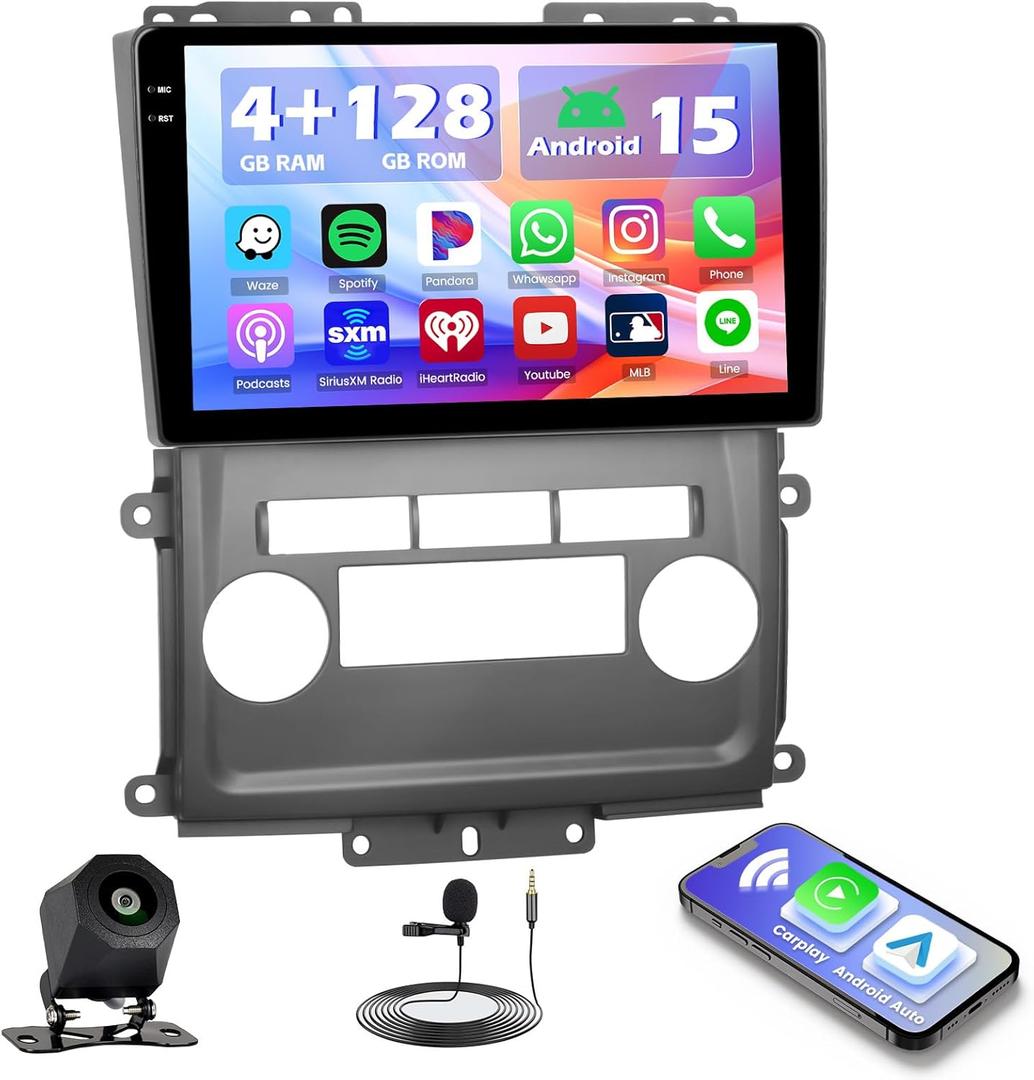 Hikity 4+128G Android 15 Car Stereo for Nissan Frontier Xterra 2009-2012, 9 Touchscreen Radio with CarPlay, Android Auto, Bluetooth, GPS Navigation, WiFi, DSP, FM, RDS + AHD Backup Camera
