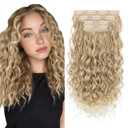 Curly Clip In Hair Extensions, 4PCS 16 Inch Dark Blonde with Light Blonde Extensions Clip Ins, Lace Weft Short Curly Invisible Natural Hairpieces for Women