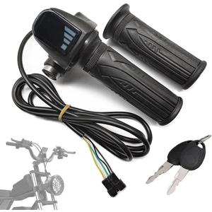 Electronic Throttle Grips Handlebar Fit for Ridstar Q20 Full Twist Throttle 48V, LED Battery Display, Key Lock, Plug and Play, Universal Electric Bike Throttle Grip for EBike Scooter Motorcycle