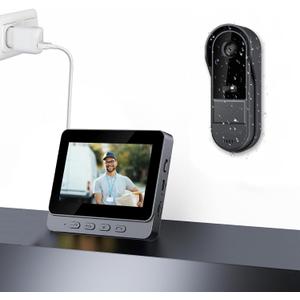 Winnes Doorbell Camera Wireless No Subscription Video Doorbell with Camera 1080P with Screen,Two-Way Audio,170 Angle,Night Vision,IP65 Waterproof for Outdoor,No APP,No WiFi,Easy to Use for Elder