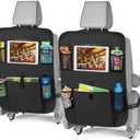 lebogner Back Seat Cover for Kids + 6 Pocket Storage Organizer, 2 Pack X-Large Kick Mats Backseat Protector with iPad Tablet Holder, Car Seat Back Protectors for Vehicles to Protect from Dirt & Mud (Black - 5 Pocket)