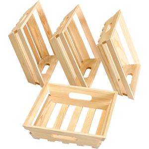 4 Pack 10 Inch Square Wooden Pallet Crates Unfinished Wood Trays Storage for DIY Crafts (Outer 10 x 10 x 2.6 in, Interior 8 x 8 x 2.4 in)