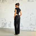 Molilove Women's Sexy Jumpsuits Short Sleeve Hollow Out Flare Pants Rompers Sexy One Piece Outfits Going Out (Black, L)