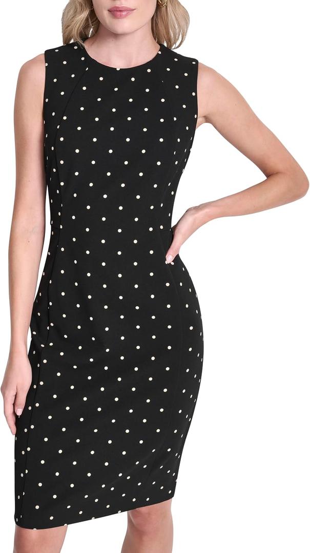 DKNY Women's Sleeveless Jewel Neck Scuba Crepe Sheath Dress Mini Dress, Size 4