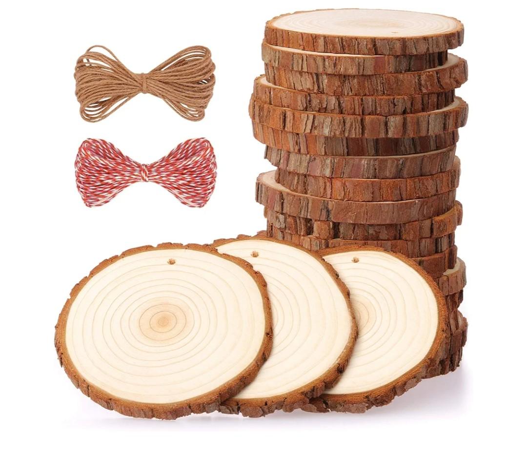 Fuyit Natural Wood Slices 20 Pcs 3.5-4 Inches Craft Wood Kit Unfinished Predrilled with Hole Wooden Circles Tree Slices for Arts and Crafts Christmas Ornaments DIY Crafts