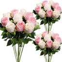 Roses Artificial Flowers - 30 PCS Pink Fake Silk Rose with Stems Bulk Faux Floral Arrangement for DIY Wedding Bouquet Bridal Shower Table Centerpieces Home Party Decor - Pink White