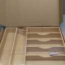 Umilife Bamboo Kitchen Drawer Organizer, 13 Inch Silverware Utensil Tray Holder, Extra Deep Grooved Drawer Divider, 7 Slots Total Bamboo Wood Caddy for Flatware Cutlery Knives, Forks, Spoons