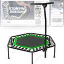 SportPlus+ Indoor Trampoline, Blue/Green/Red, Rebounder Home Fitness Trampoline with Height Adjustable Bar