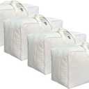 Soft Large Canvas Comforter Storage Bags with Four Carrying Handles and Clear Window, Closet Organizer for Clothing, Blankets Sheets Pillows and Bedding, 80L, 4 Pack, White