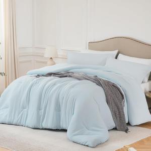 Queen Comforter Sets SkyBlue,3PCS Soft Lightweight Breathable Bedding Comforter Sets for All Season, Queen Size(90''90'' Comforter & 2 Pillowcases)