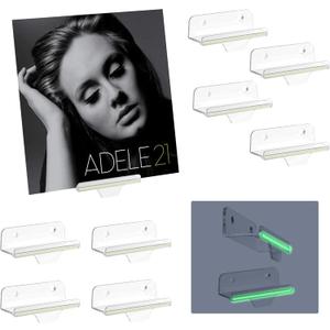 TERDEWE 10 Pack Clear Vinyl Holder Wall 4 inch ,Glow in The Dark , Wall Mount with Fluorescent Strip,Clear Album Holder for Vinyl Record DVD Photo Picture Makeup