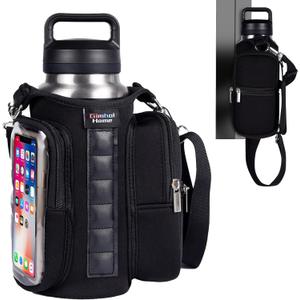 Magnetic Gym Bags for Men & Women with Adjustable Strap, Magnetic Bag Water Bottle Holder for Travel, Work, Sports, Water Bottle Sling Bag with Pocket (Black)