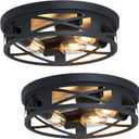 SKEJAO Flush Mount Ceiling Light Fixture,14 inch 4-Light Ceiling Light Fixture for Hallway, Black Hallway Light Fixtures Ceiling,Light Fixtures Ceiling Mount for Kitchen,Farmhouse,Hall (2 Pack)