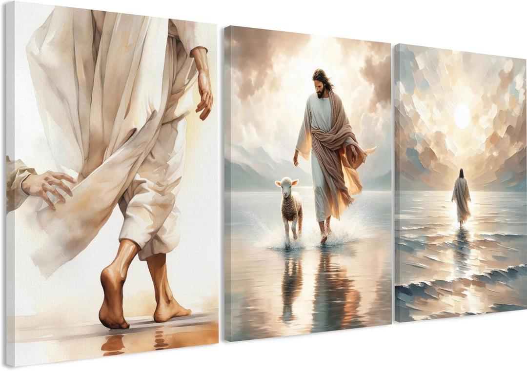 3 Pcs Christian Wall Art Jesus Decor Christ Religion Canvas Wall Decor Jesus Art Pictures Posters Prints Religious Paintings Room Decor for Church Prayer Room Christian Schools Hospitals 12'' x 16''