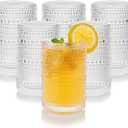 15 oz Clear Hobnail Drinking Glasses with Straws Set of 6, Vintage Glassware Old Fashioned Beverage Glasses, Cocktail Drinking Glassware Set, Kitchen Water Glasses Cup, for Beer, Smoothie, Juice
