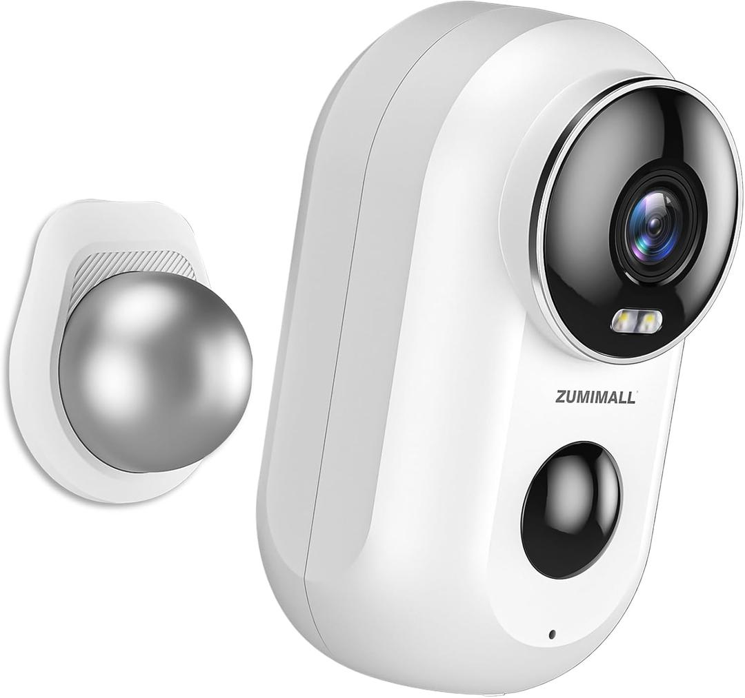 ZUMIMALL Security Cameras Wireless Outdoor with Magnetic Mount, 2K Outdoor Camera Wireless Battery Powered, 2.4G WiFi Cameras for Home Security Indoor,3MP Color Night Vision/Siren/PIR/AI/Cloud/Alexa (White-Single Camera)
