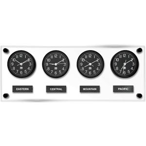 BBHORAIRE Black Time Zone Wall Clock, Silent Quartz Analog World Clock for Home or Office, Battery Operated, 32x12 Inch