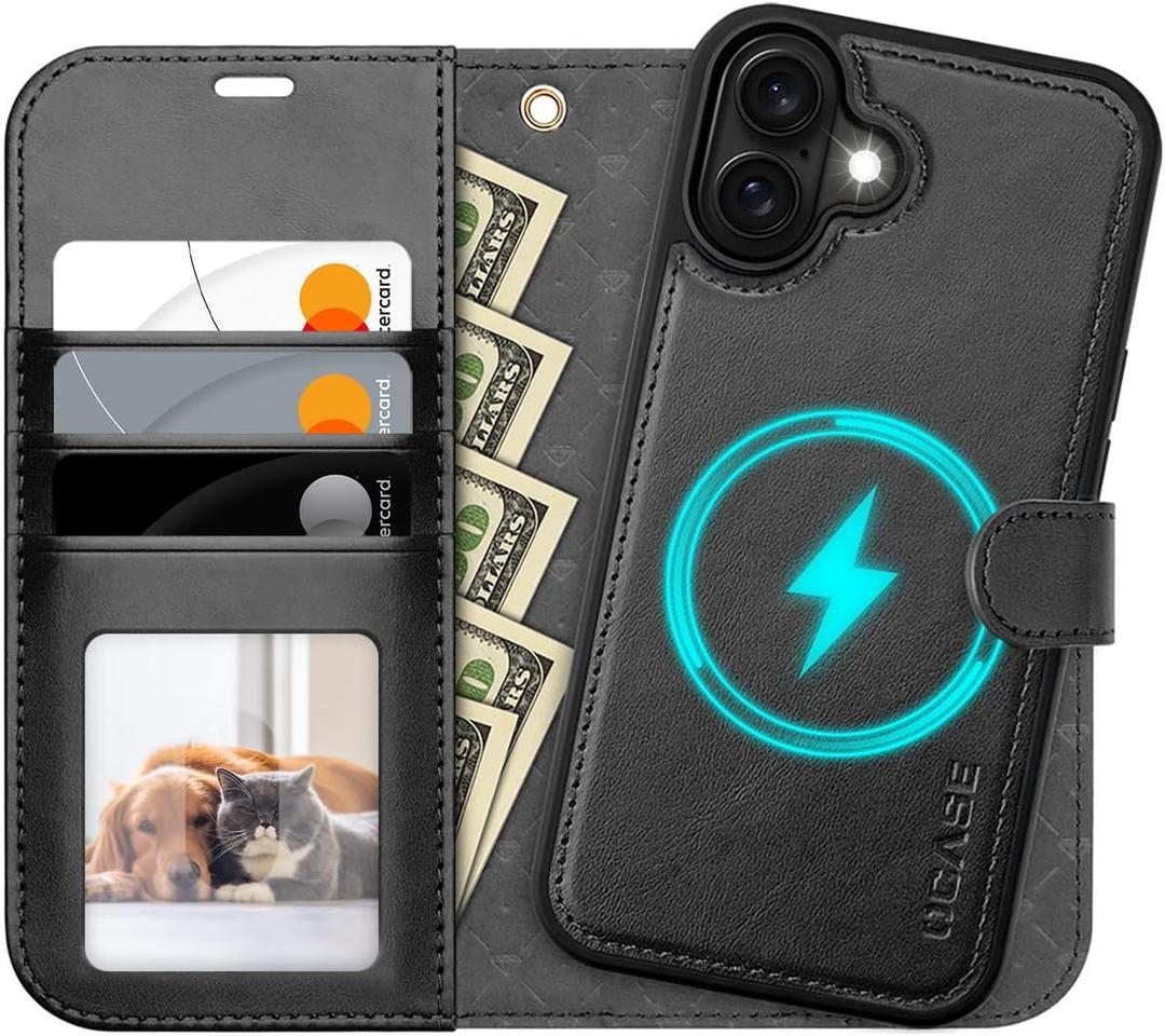 OCASE for iPhone 17 Detachable Wallet Case with Card Holder, 2 in 1 PU Leather Flip Folio with RFID Blocking Stand Wrist Strap Shockproof Phone Cover 6.3 Inch 2025, Graphite