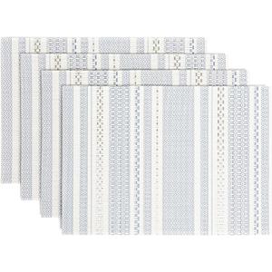 over&back Set of 4 Reversible Woven Placemats - Colorful Dining Room Table Mat - UVA/UVB-Proof Polypropylene - Indoor and Outdoor Kitchen and Home Decor - Striped - Blue - Rectangle