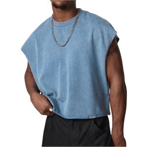 GORGLITTER Men's Dolman Sleeve Crop Vest Top T Shirts Crewneck Loose Pullover Tank Tops (Blue, L)