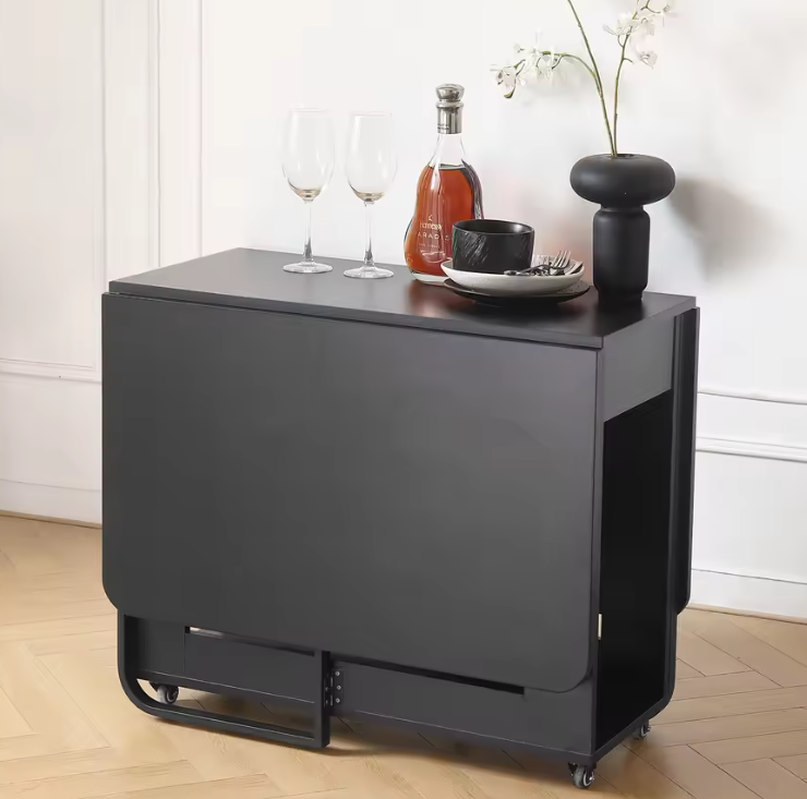 Movable Fashion Folding Dining Table Furniture Space saving Multifunctional Rectangle Dining Table and Folding Chairs 55*35 Inches, Black