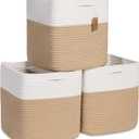 NaturalCozy Storage Cubes 11 Inch Cotton Rope Woven Baskets for Organizing, 3-Pack | Cube Storage Bin | Square Storage Baskets for Shelves Organizer, Classroom, Kids Toy Bins, Closet, Baby Nursery (Off White & Tan Brown)
