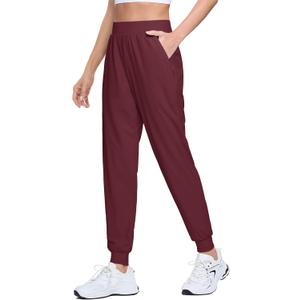 MAGCOMSEN Joggers for Women High Waisted Golf Pants Lightweight Hiking Pants Quick Dry Workout Running Athletic Joggers (Medium, Burgundy)