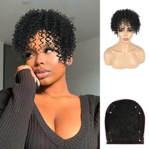 Matthia Curly Hair Topper Pieces for Women - Clip in Bangs Wiglets with Kinky Curly Synthetic Hair (Black)