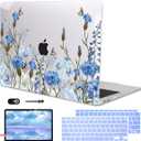 Compatible with MacBook Air 13 Inch Case 2018 2019 2020 2021 Release A2337 M1 A1932 A2179 Touch ID, Plastic Hard Case Keyboard Cover Screen Protector for Mac Air 13 M1, Tropical Blue Flowers