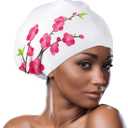 COPOZZ Extra Large Swim Cap, Designed for Long Hair Braids Dreadlocks Weaves Hair Extensions Curls & Afros, Silicone Bathing Cap Swimming Hat for Women Men (Peach Blossom)