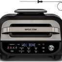 MAGiC COM Indoor Grill Air Fryer Combo, 7-in-1 Electric Grill with Steak, Roast, Air Crisp, Bake, Dehydrate, Pizza and Reheat. Smart Thermometer, Non-Stick, Dishwasher Safe/Black