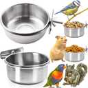 2 Pack Bird Feeding Bowls Cups Parrot Food Water Dishes, Stainless Steel Bird Bowl Cup Dish with Clamp, Birdcage Feeder Pet Cage Bowls for Cockatiel Budgie Conure Macaw Parakeet Small Animal