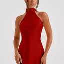 Memoriesea Women's Sexy High Split Sleeveless Backless Party Wedding Maxi Dress (Medium, Red)
