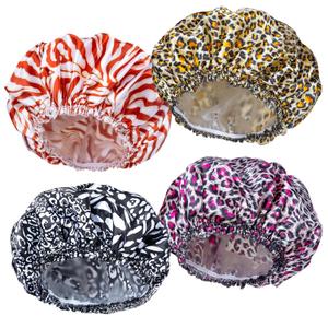 2 x 4 PCS Shower Caps for Women, Elastic and Reusable Bath Caps, Double Waterproof Layers Shower Cap, Bathing Shower Caps, Environmental Protection Hair Bath Hat - Printed Color