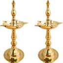 Craftsofindia® 5 Inch Brass Kerala Samai Standing Deepak for Puja - Traditional Oil Lamp Diya Indian Engraved Deep Diwali Deepawali Kutthu Vilakku Pooja Return Gift Item [Set of 2]