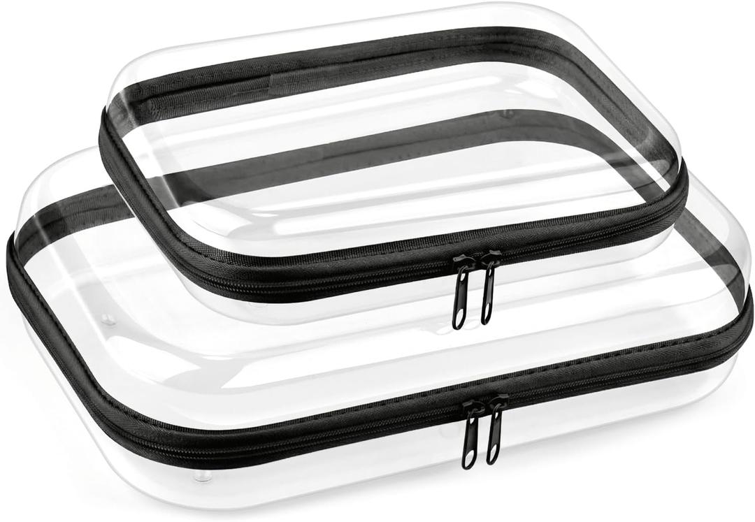 Travel Toiletry Bag for Men,Clear Hard Shell Zipper Case,2pcs Large Capacity Portable Toiletry Organizer Dopp Kit Water-Resistant Shaving Bag For Toiletries Accessories,Makeup Cosmetic Bag For Women (Black)