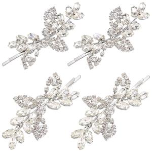 Waydress 4 Pcs Rhinestone Hair Clip Wedding Bridal Hair Barrette Decorative Leaf Crystal Side Hairpin Accessories for Women(Rhinestone Style,Silver)