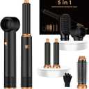 5 in ONE Hair Dryer Brush, Blow Dryer Curling Wand Hair Styling Tools Set, Ionic Hot Air Brush Round Brush Blow Dryer, Left&Right Styler 100-120V (Black)